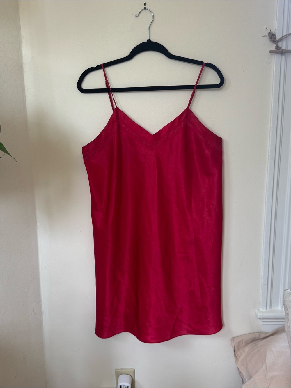 JR Bentley Red Satin Lace Trim Slip Dress Mini Size Large Vintage Style
